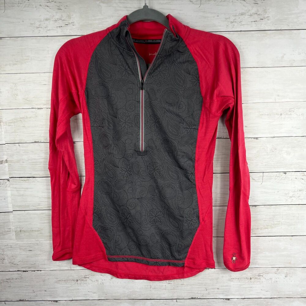 Smartwool Women's Red and Gray Quarter-Zip Sweater